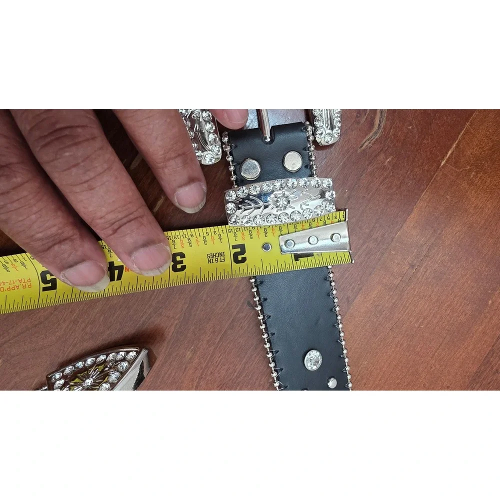 Unbranded Western Rhinestone Cross Belt Black Silver Studded Y2K Large XL 46in